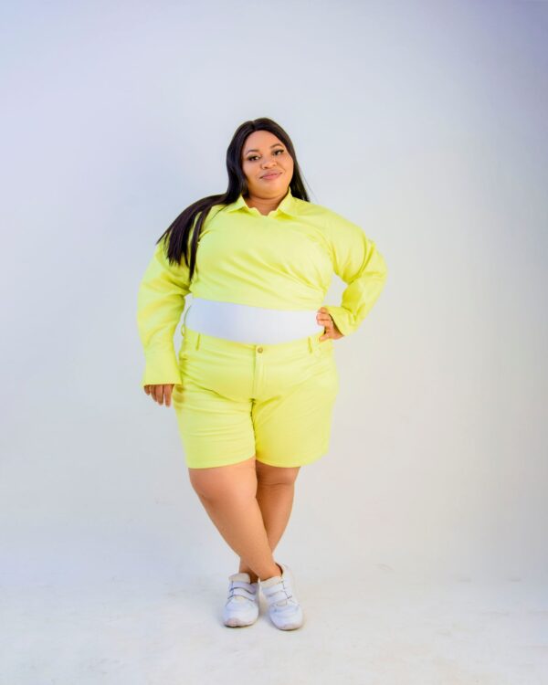 stretchy crop wrap shirt and shorts