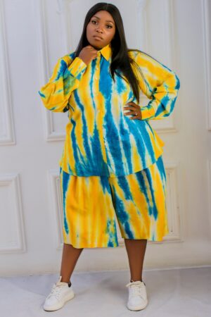 two-piece tie dye long sleeves shirt & midi short