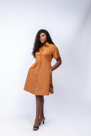 Brown Light-Crepe Shirt Dress