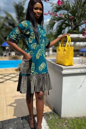 Green/yellow handprinted boubou dress