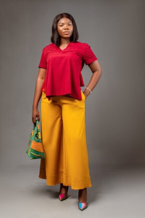 Hilltin signature top in wine with Mustard yellow pants