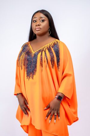 Neon-orange crepe Boubou 2-Piece