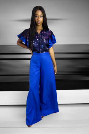 Royal blue/ hand printed silk combo 2-piece set