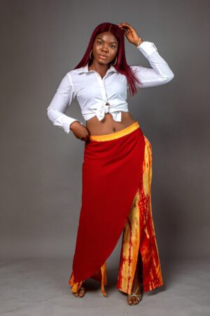 Tie-dye pants with attached semi-skirt