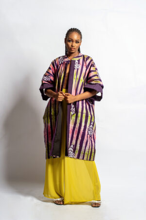 SS24 Look 36 - Handprinted Aso-Oke Midi Kimono