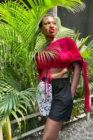 Cropped Top Red with White Lace